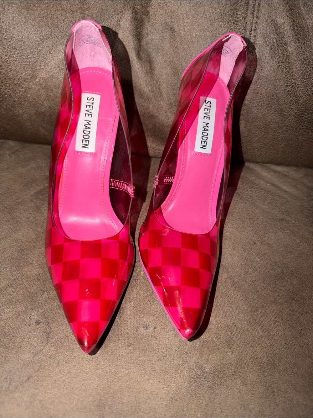 Steve Madden Hot Pink Checkered Pointed-Toe Pumps
